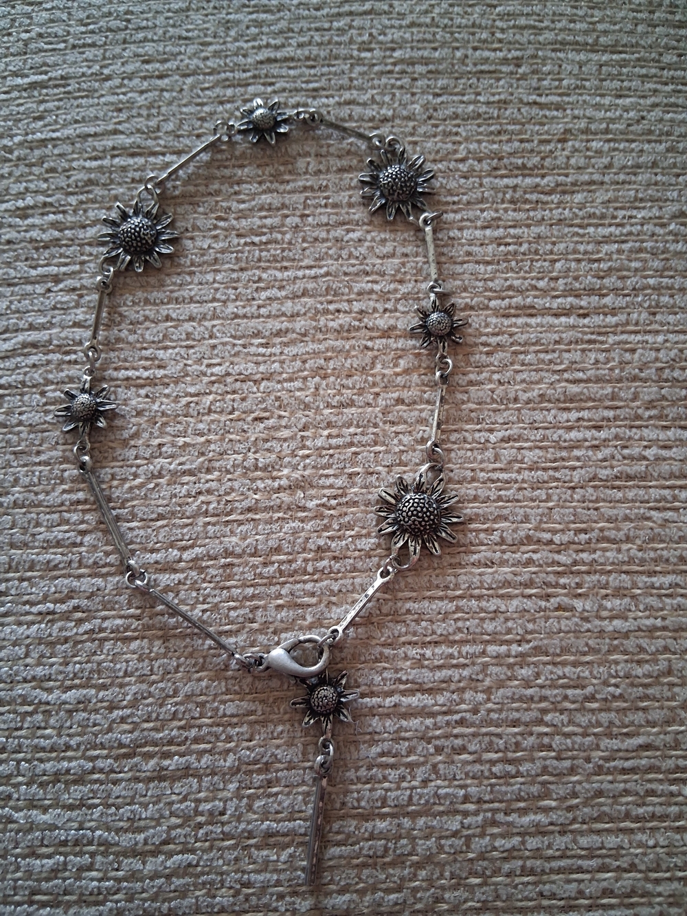 Sunflower Chain Necklace in Silver Tone - Feminine Floral Link